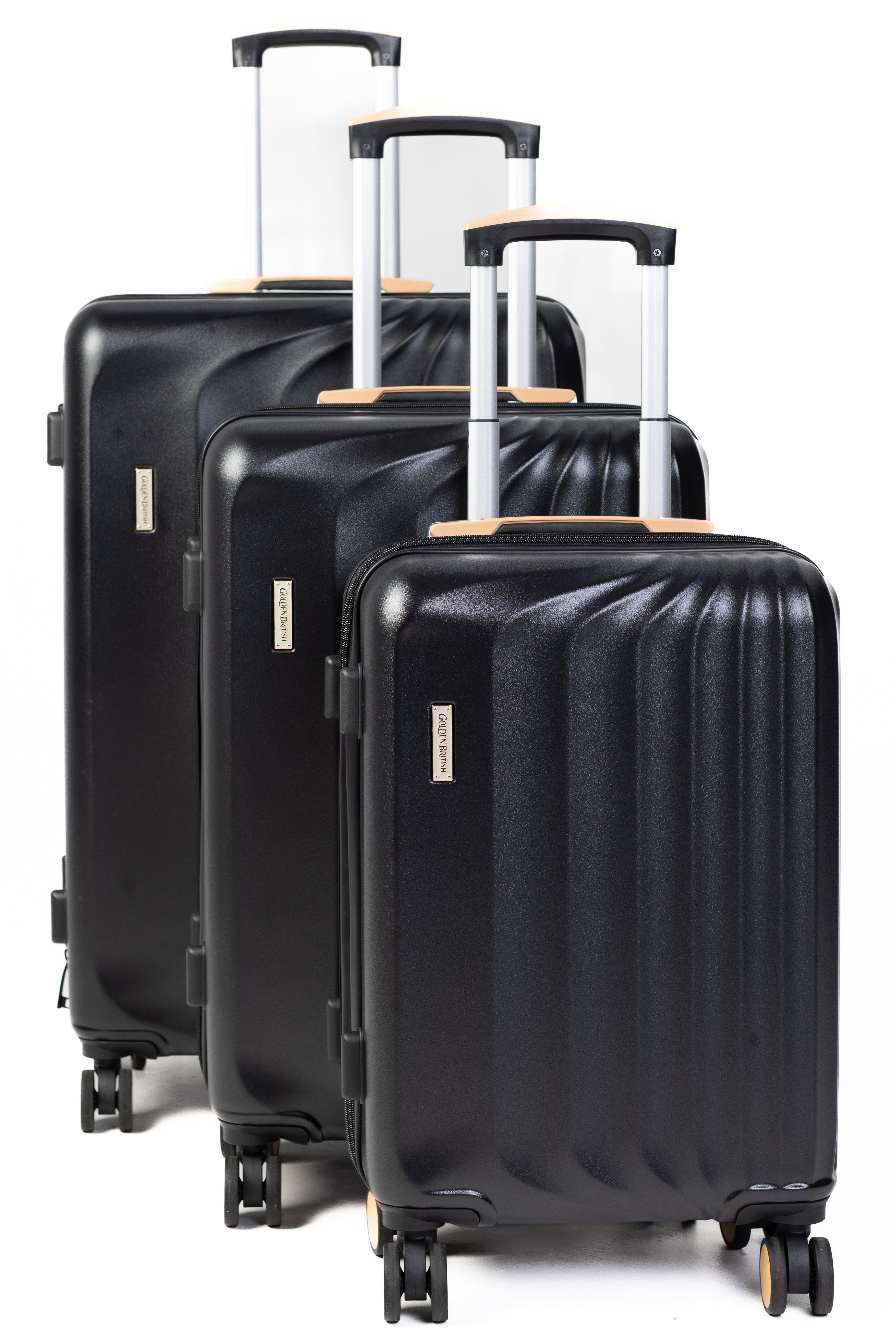 Goldenbritish Black Luxury 3-Piece Hard Shell Suitcase Set